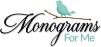 A bluebird sits on top of a branch above the title of the website, Monograms For Me.