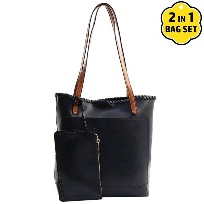 vendor-unknown Purses Black 2 in 1 Faux Leather Handbag