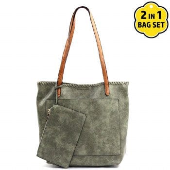 vendor-unknown Purses Dark Gray 2 in 1 Faux Leather Handbag