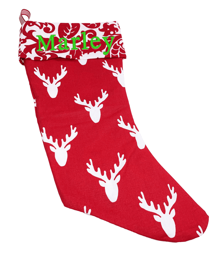Monograms For Me Embroidered Christmas Stocking - Red Antler with Red Amsterdam