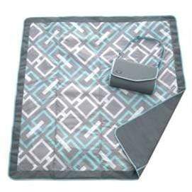 vendor-unknown Off to the Beach Blue Geometric Monogrammed Travel Picnic Blanket