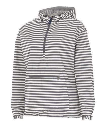 vendor-unknown Outerwear Gray/White Stripe / XSmall Monogrammed Quarter Zip Windbreaker / Jacket