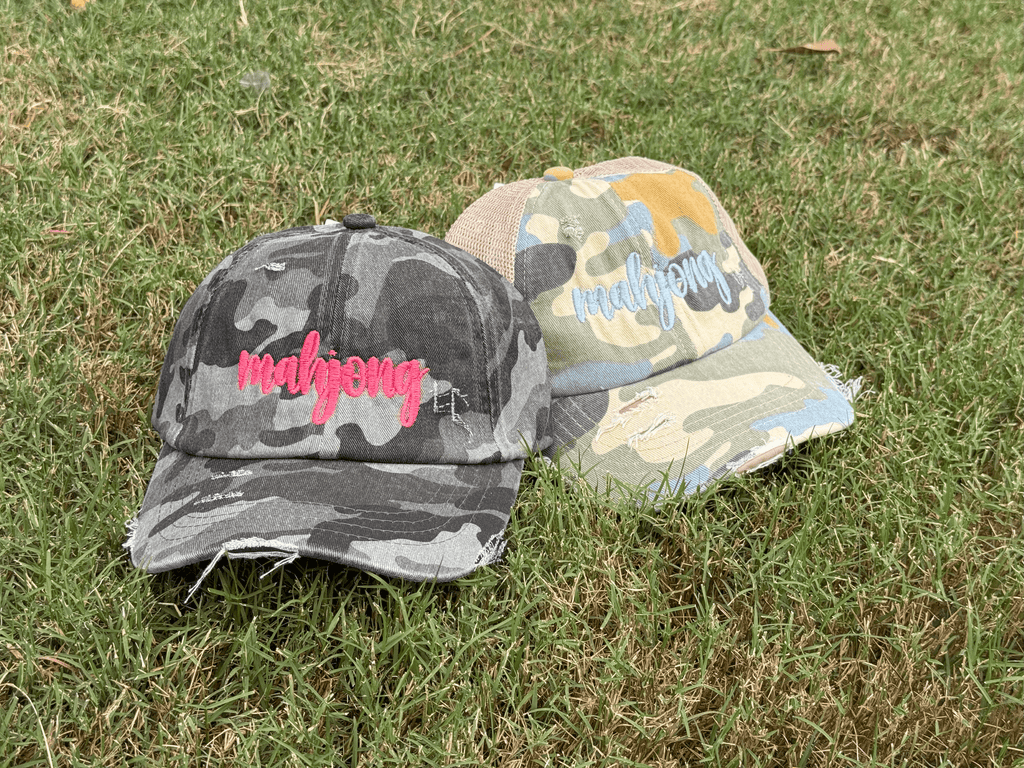 Mahjong Script Camo Baseball Hats