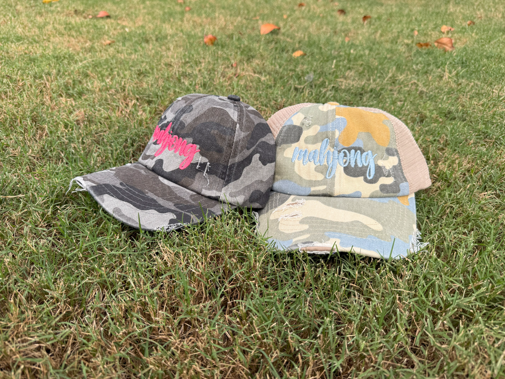 Mahjong Script Camo Baseball Hats