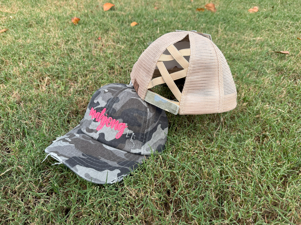 Mahjong Script Camo Baseball Hats