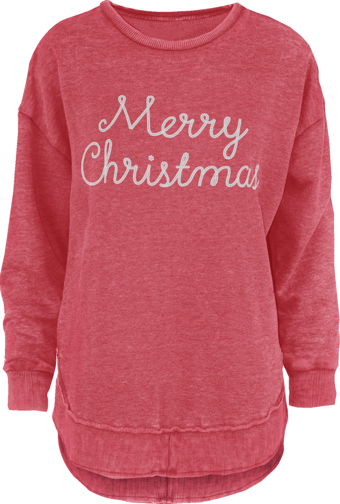 Chain Stitch Merry Christmas Fleece