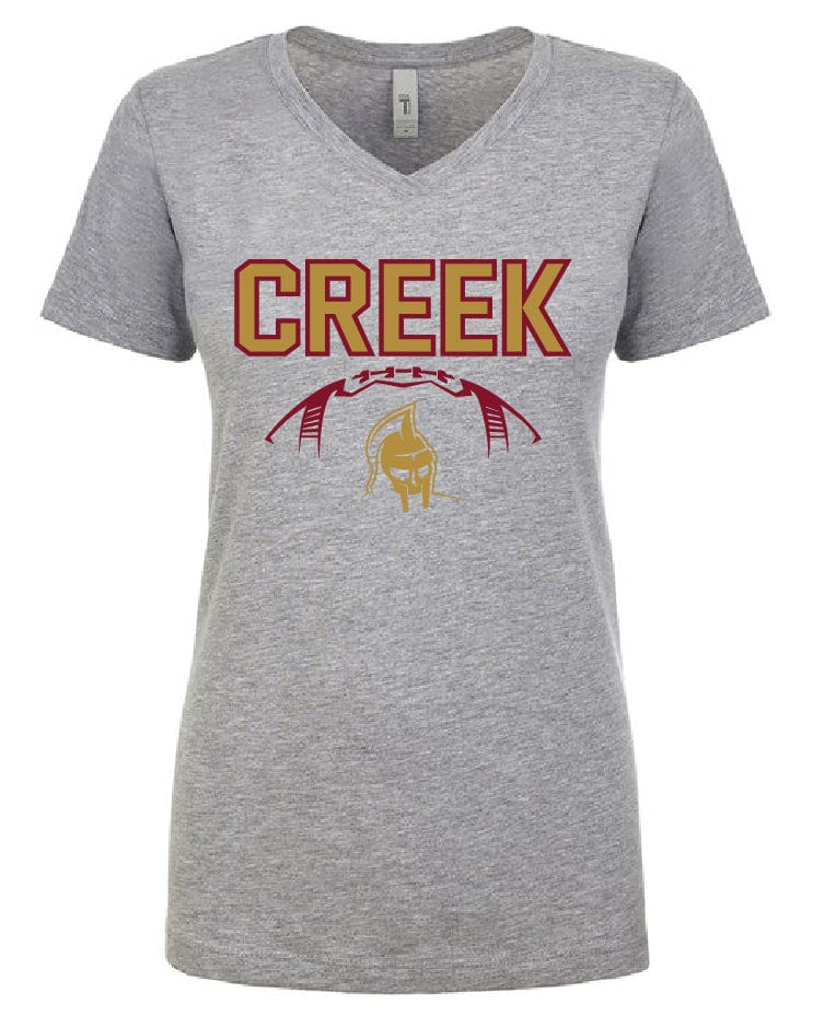 Monograms For Me Ladies Cut V-Neck Tee / Gray / Small Johns Creek - CREEK FOOTBALL Mens & Ladies Tees