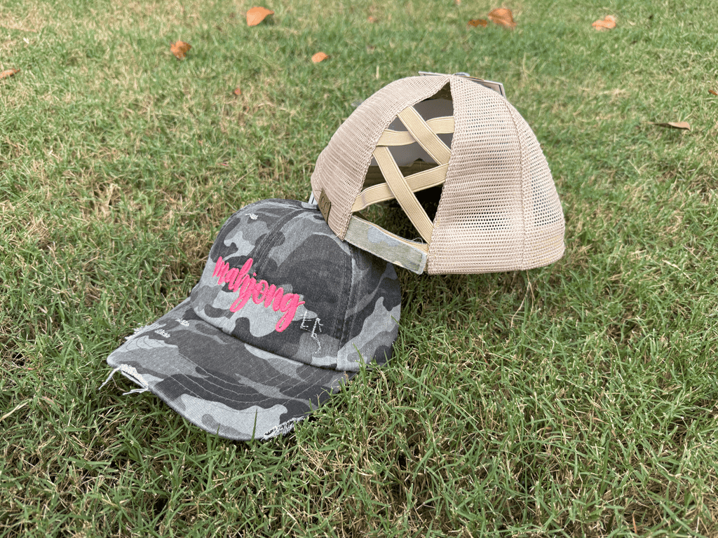Monograms For Me Mahjong Script Camo Baseball Hats
