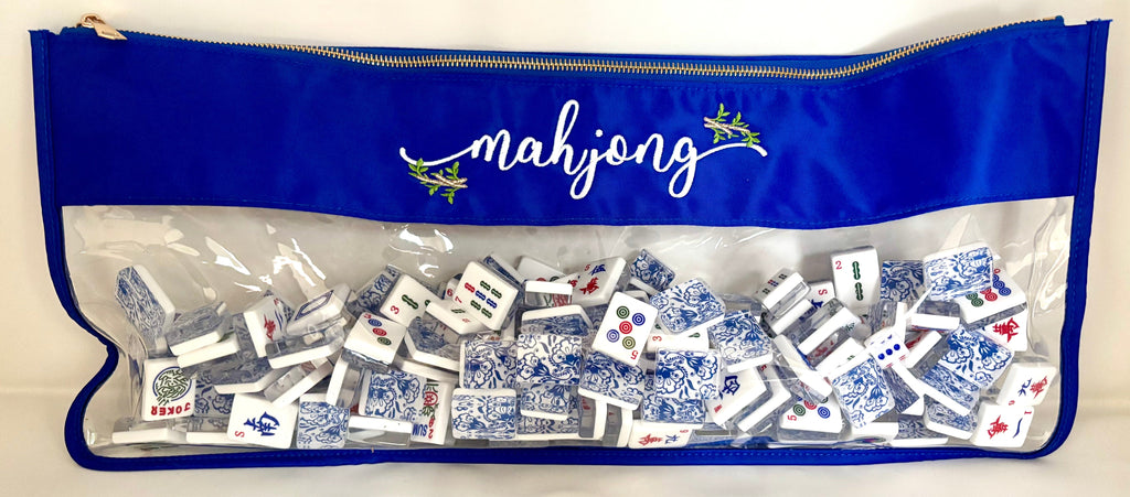 Monograms For Me Script Style Blue Mahjong Tile Bags