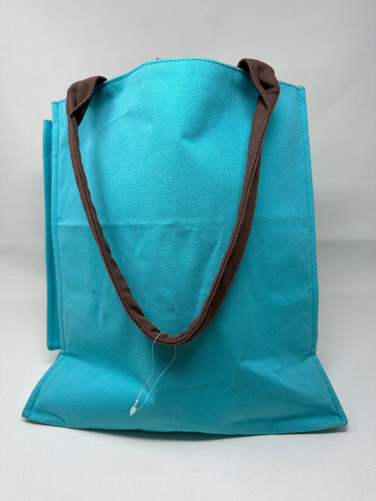 Monograms For Me Turquoise Solid Cotton Tote