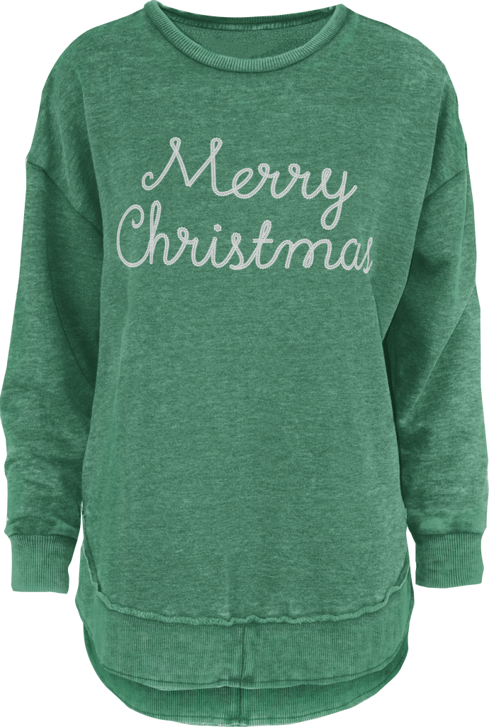 vendor-unknown JUST IN! Christmas Green / Small Chain Stitch Merry Christmas Fleece