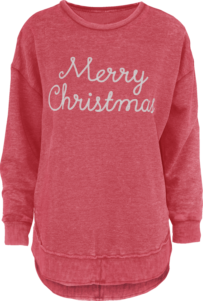 vendor-unknown JUST IN! Holiday Red / Small Chain Stitch Merry Christmas Fleece