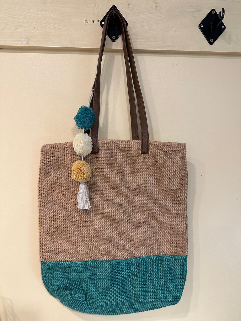 vendor-unknown JUST IN! Two Tone Natural/Teal Karma Tote