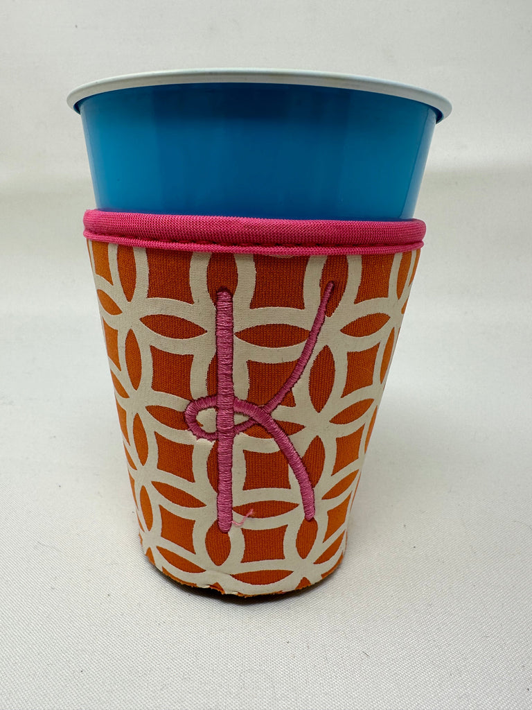 vendor-unknown K - Orange Circles Solo Cup Coozies