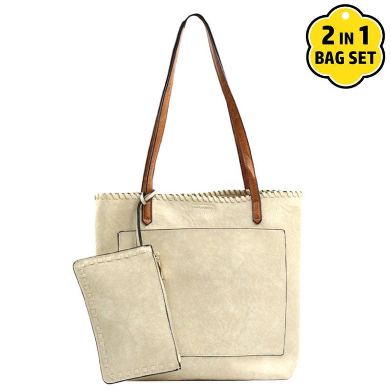 vendor-unknown Purses Beige 2 in 1 Faux Leather Handbag
