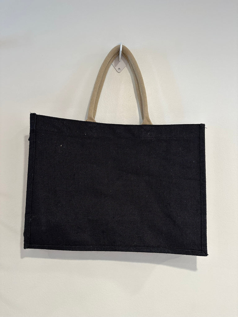 vendor-unknown Purses Black Burlap Box Tote