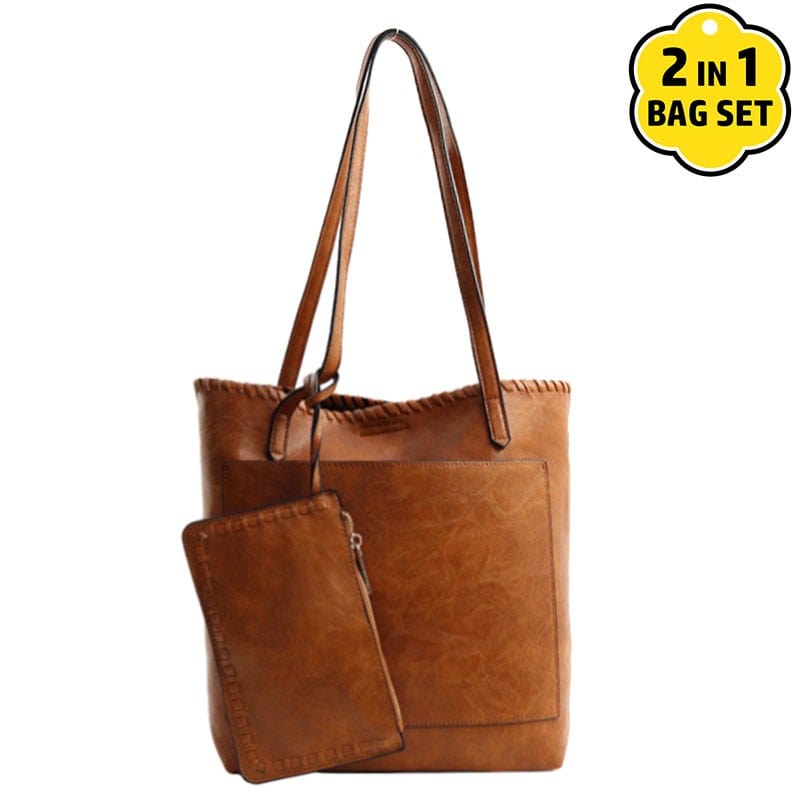 vendor-unknown Purses Brown 2 in 1 Faux Leather Handbag