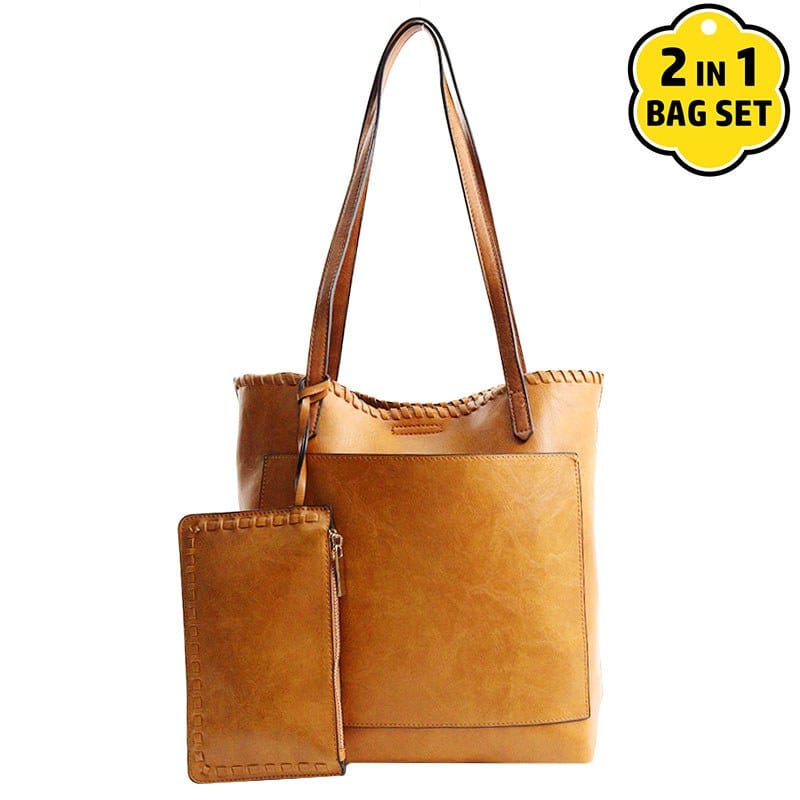 vendor-unknown Purses Camel 2 in 1 Faux Leather Handbag
