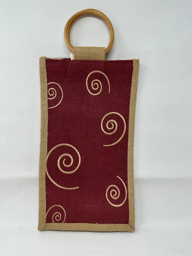 vendor-unknown Purses Maroon Swirls Burlap Wine Tote