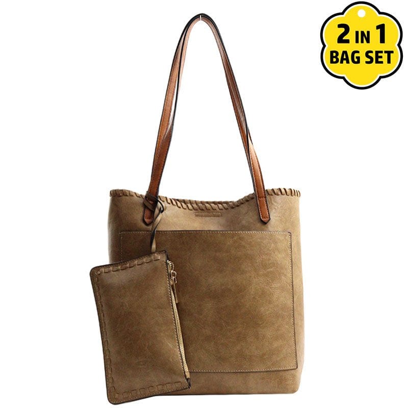 vendor-unknown Purses Mocha 2 in 1 Faux Leather Handbag