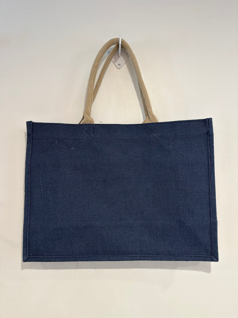 vendor-unknown Purses Navy Burlap Box Tote