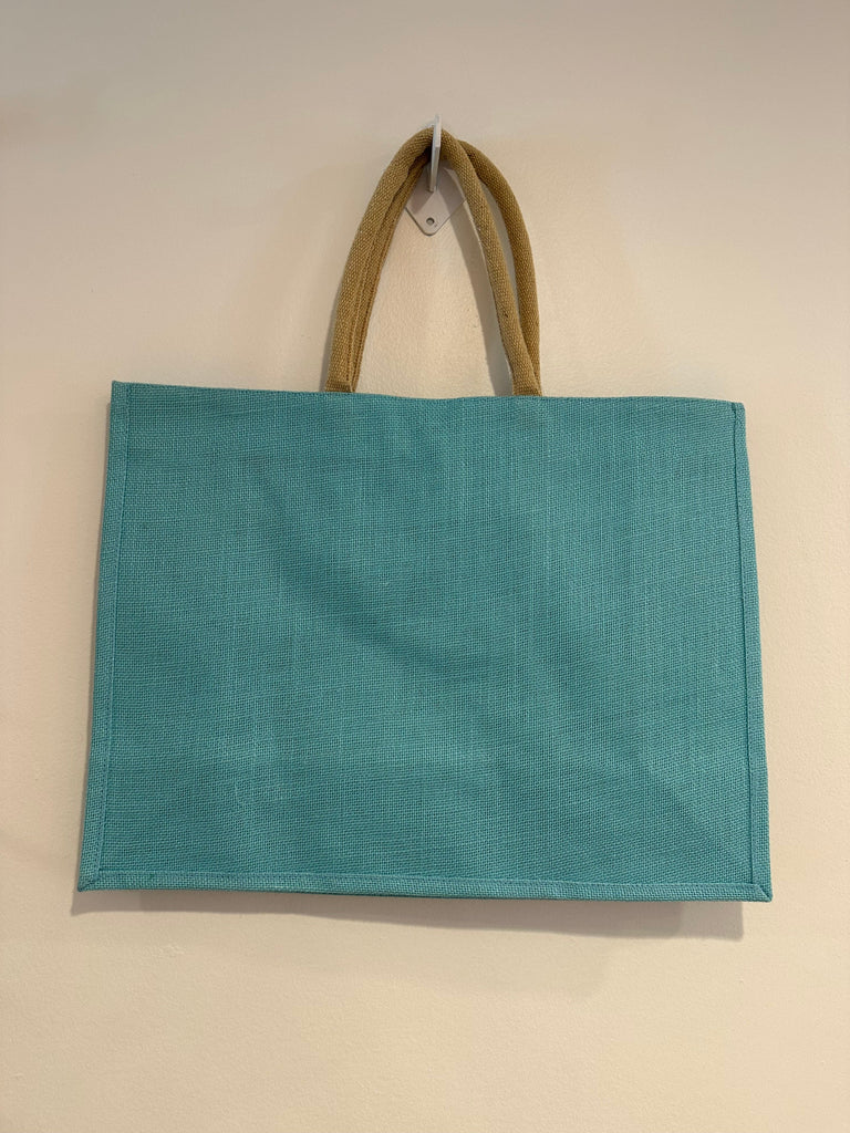 vendor-unknown Purses Teal Burlap Box Tote