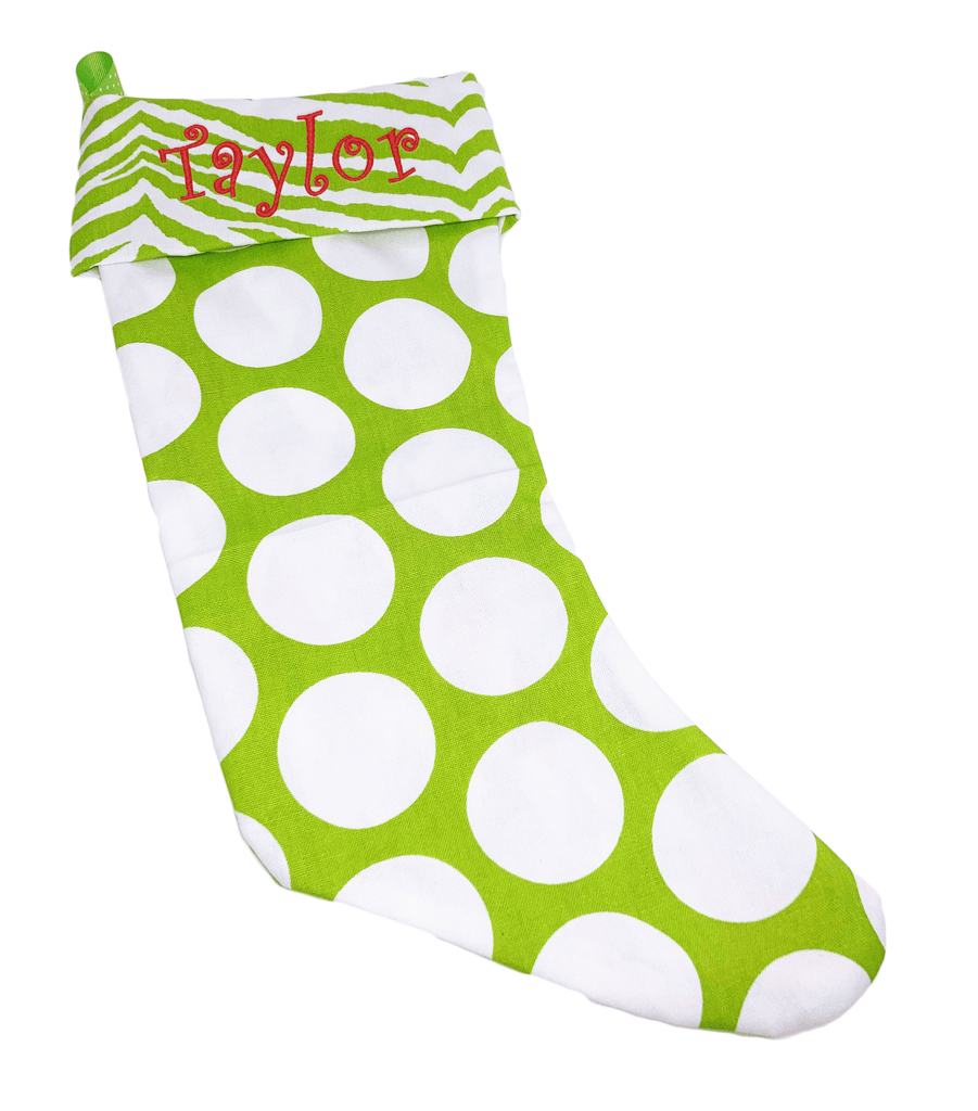 Monograms For Me Embroidered Christmas Stocking - Green Dandy Dot with Green Zebra