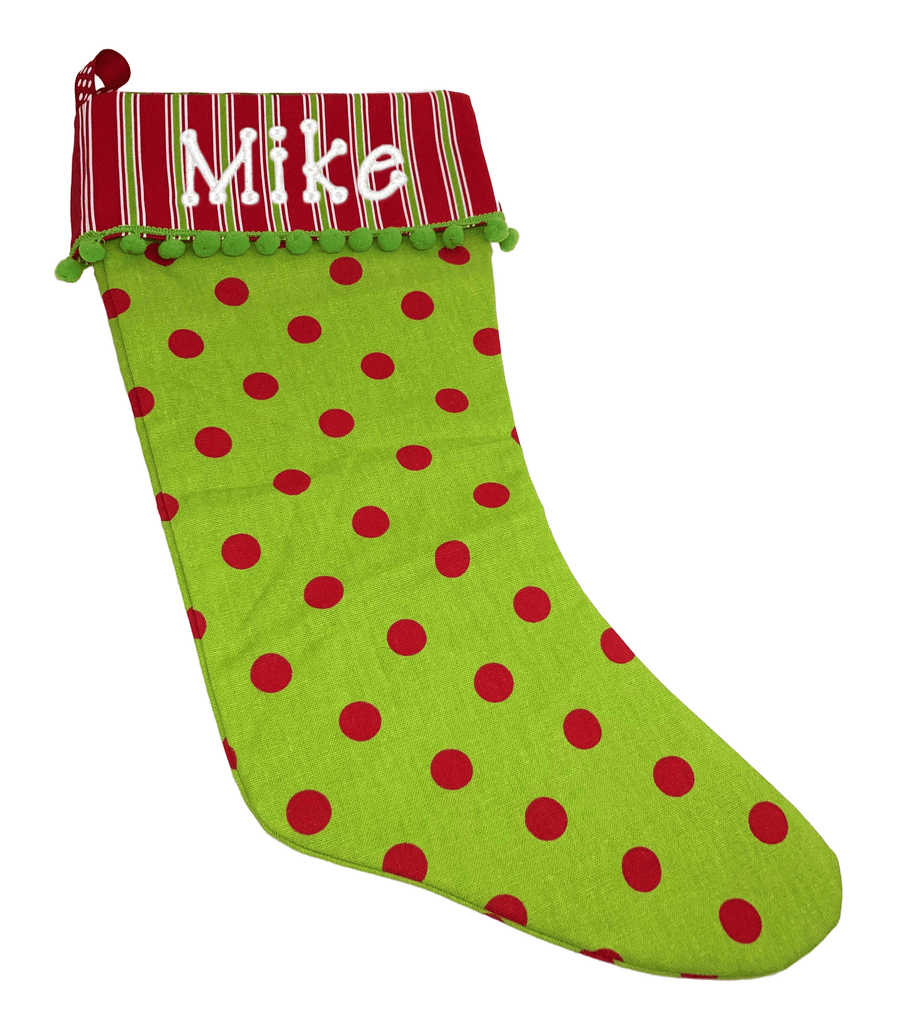 Monograms For Me Embroidered Christmas Stocking - RG Polka Dot with Trey Stripe