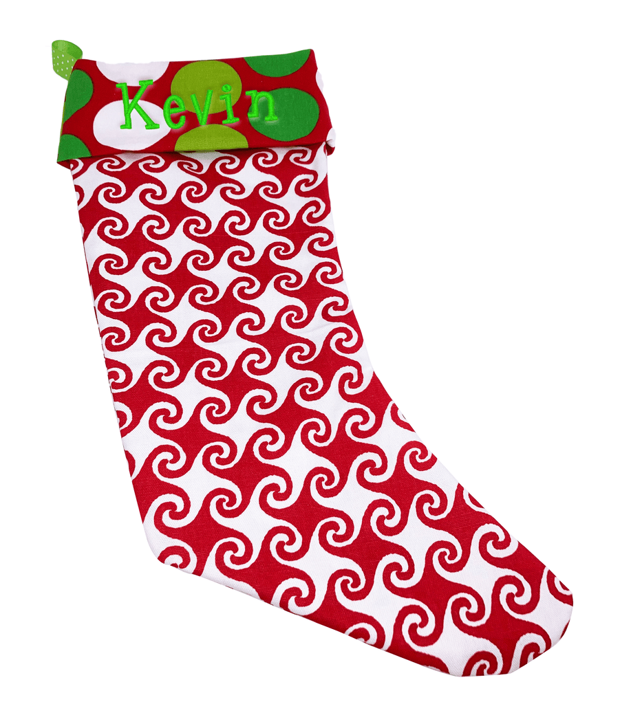 Monograms For Me Embroidered Christmas Stocking - RW Wave with Multi Dandy Dot