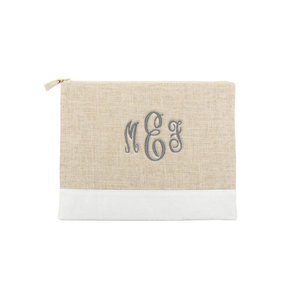 Monograms For Me White Monogrammed Linen Pouch