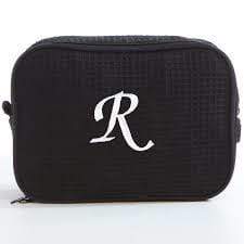 vendor-unknown College Bound Black Monogrammed Waffle Weave Cosmetic Bag - Available in 16 colors