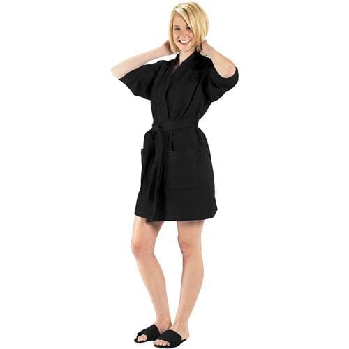 vendor-unknown College Bound Black Monogrammed Waffle Weave Kimono Robe - Available in 12 colors