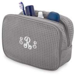 vendor-unknown College Bound Gray Monogrammed Waffle Weave Cosmetic Bag - Available in 16 colors