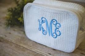 vendor-unknown College Bound White Monogrammed Waffle Weave Cosmetic Bag - Available in 16 colors