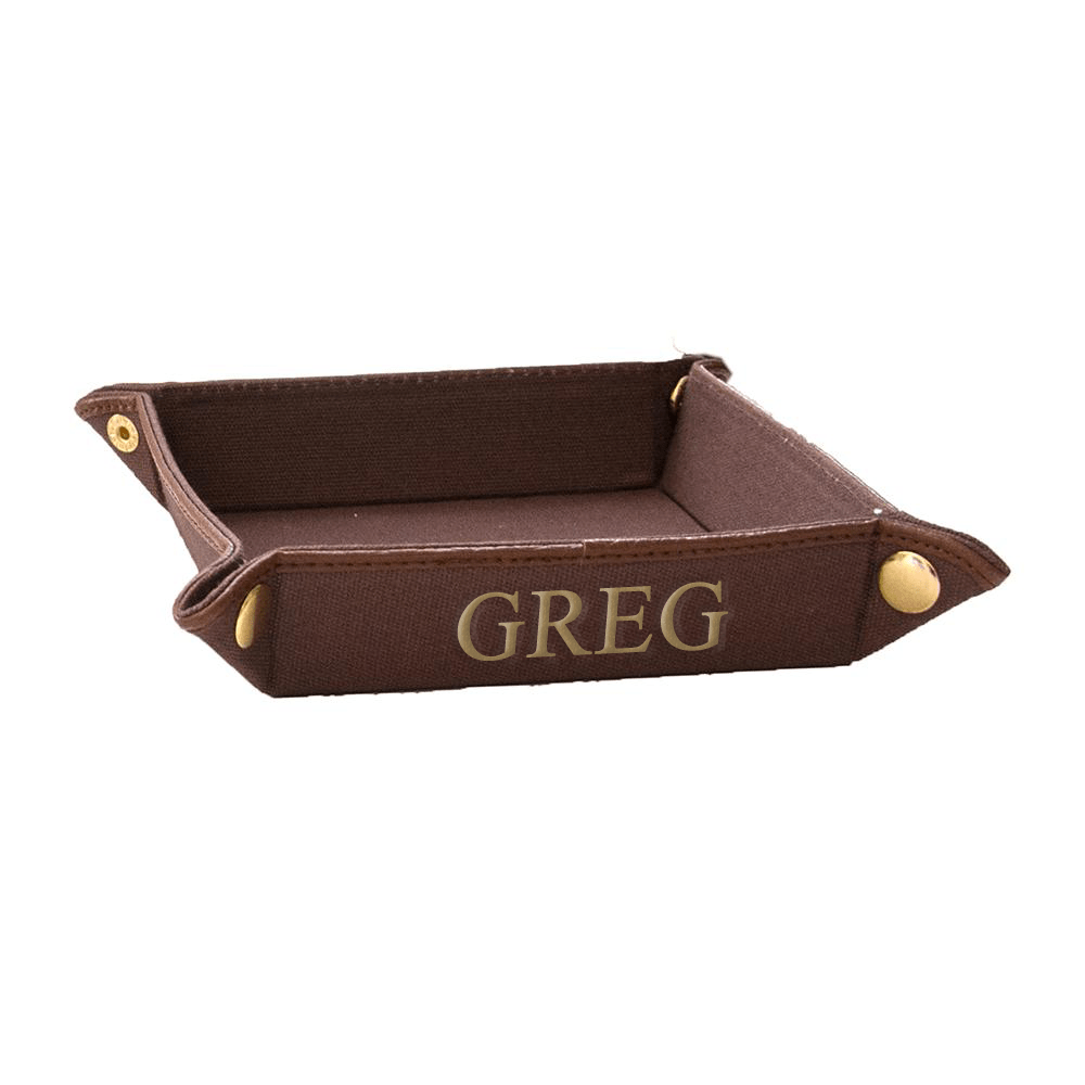 vendor-unknown For the Guys Brown Monogrammed Fabric Valet Tray