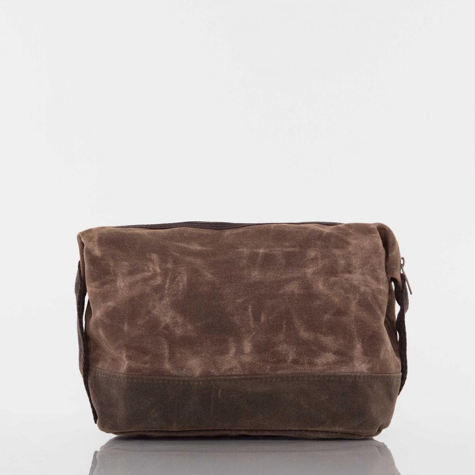vendor-unknown For the Guys Khaki Monogrammed Waxed Canvas Dopp Kit