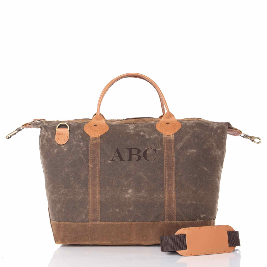 vendor-unknown For the Guys Khaki Monogrammed Waxed Canvas Weekender