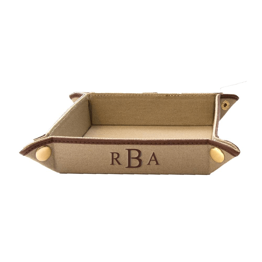 vendor-unknown For the Guys Tan Monogrammed Fabric Valet Tray
