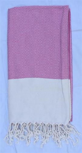 vendor-unknown Fun4Summer Monogrammed Turkish Towel - Fuchsia Herringbone