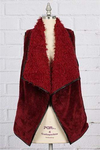 vendor-unknown Outerwear Cranberry / Small Monogrammed Fuzzy Vest