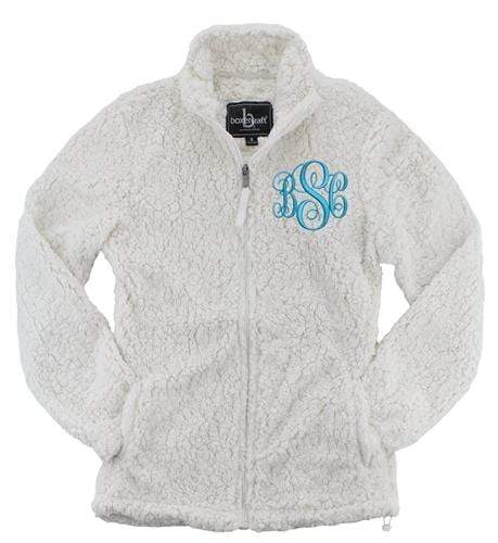 vendor-unknown Outerwear Natural Monogrammed Ladies Full Zip Sherpa Jacket