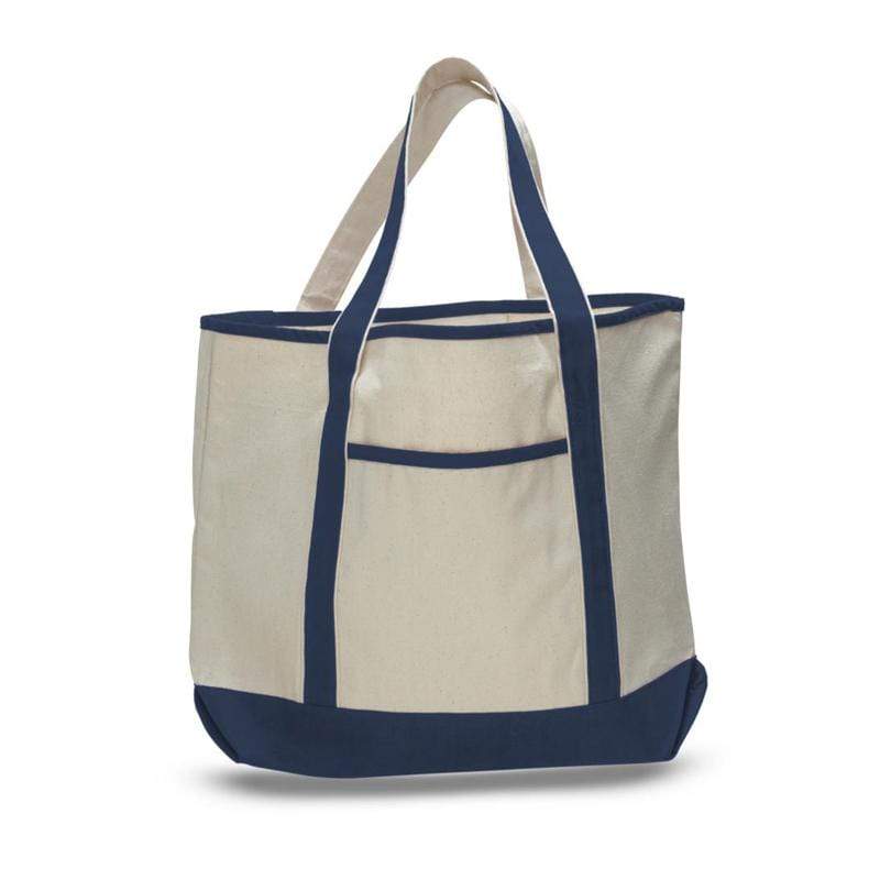vendor-unknown Purses Navy Monogrammed Lightweight Canvas Open Tote