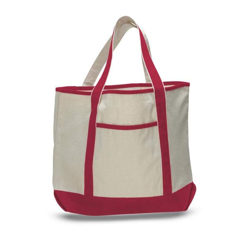 vendor-unknown Purses Red Monogrammed Lightweight Canvas Open Tote